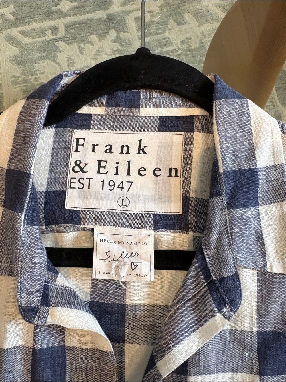 Frank & Eileen “Eileen” 100% Linen Button-Down — Navy & White Check, Size L
